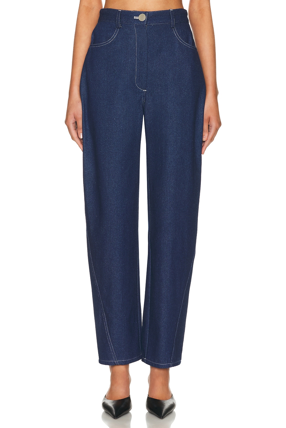 MATTHEW BRUCH High Waisted Straight Leg in Medium Wash Denim - Blue. 2 also