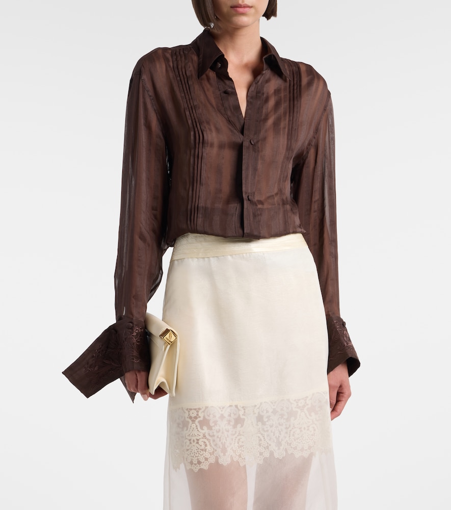 Embroidered linen and silk shirt