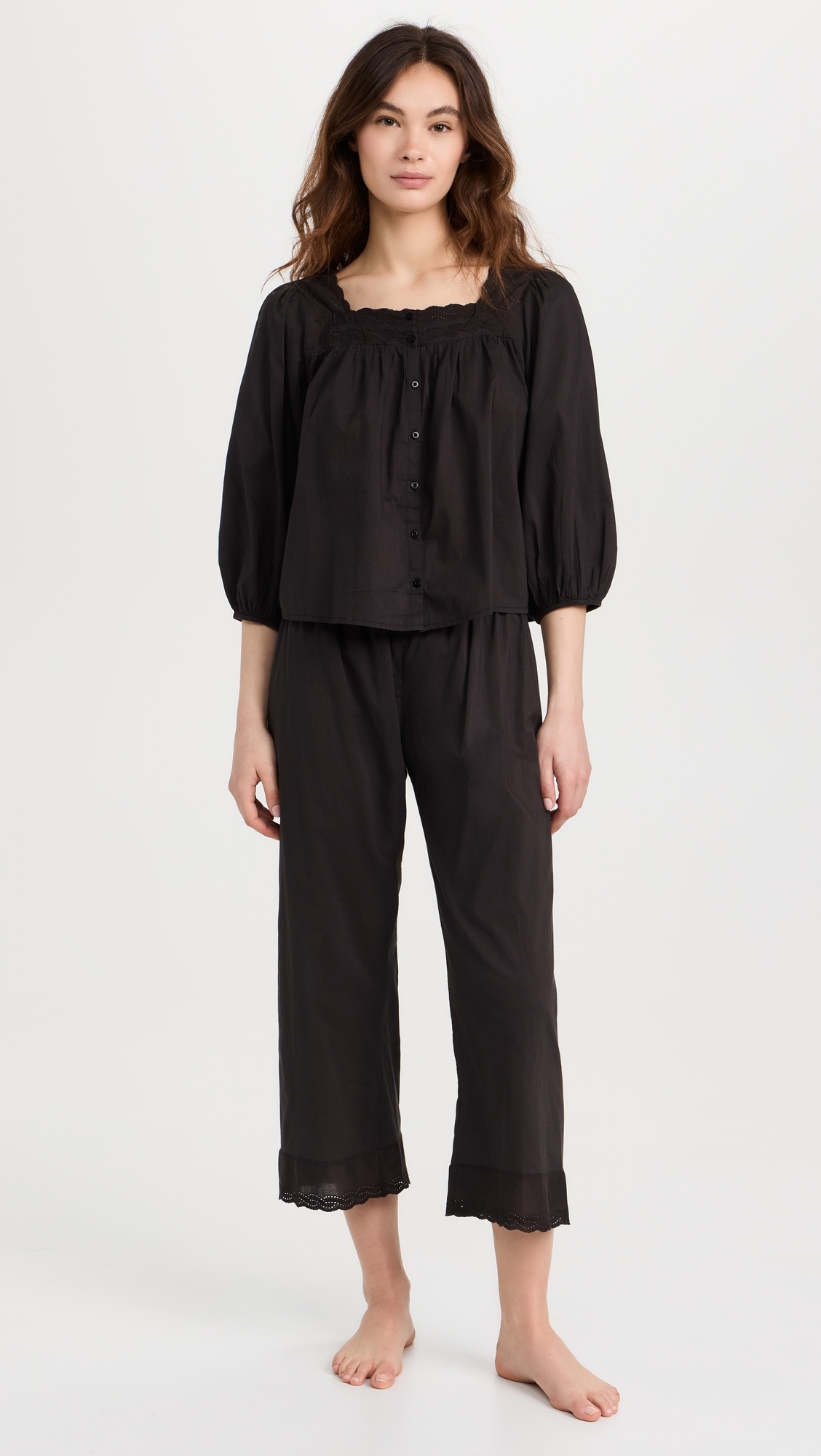 The Eyelet Button Sleep Top Black