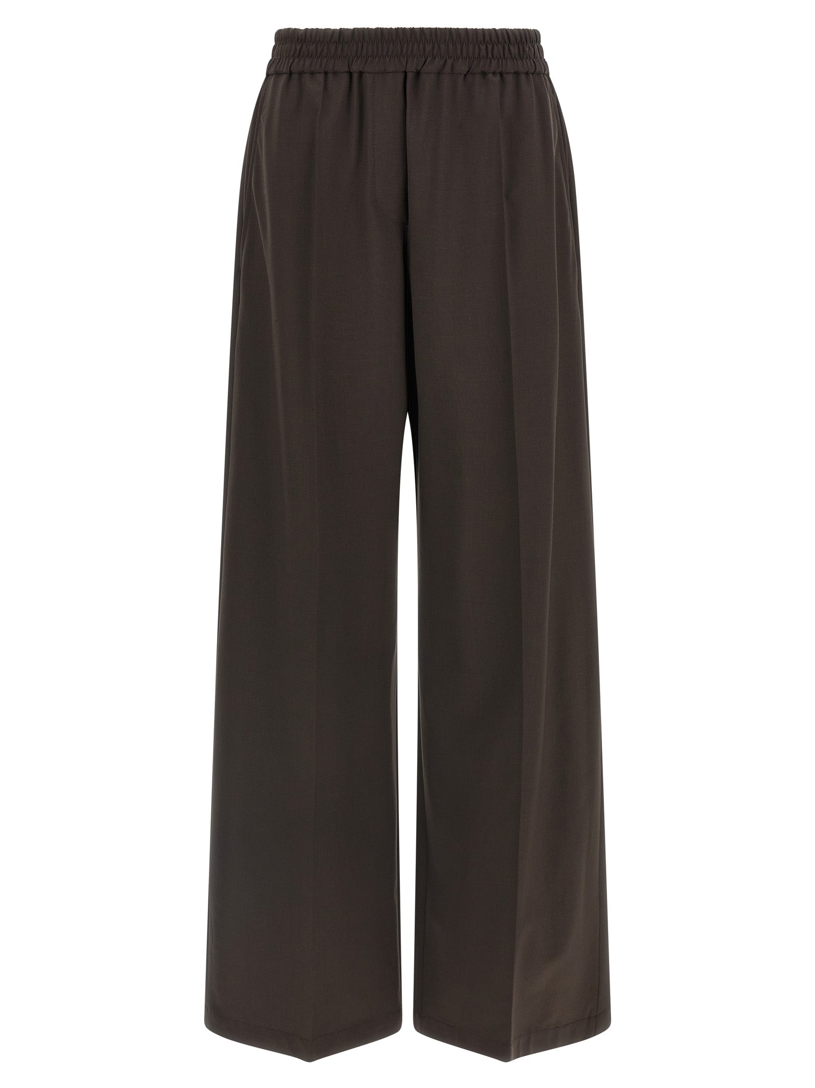 Virgin Wool Wide-Leg Trousers — Brown