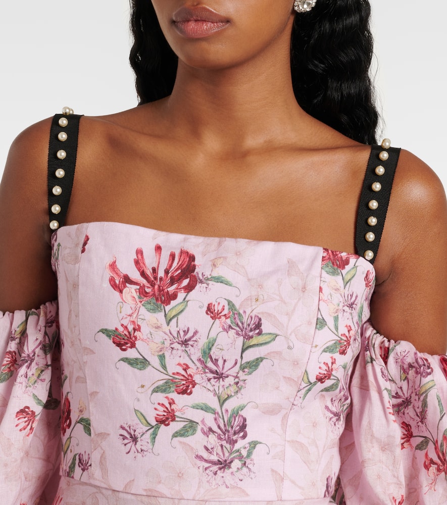 Mercedes Wisteria floral linen midi dress