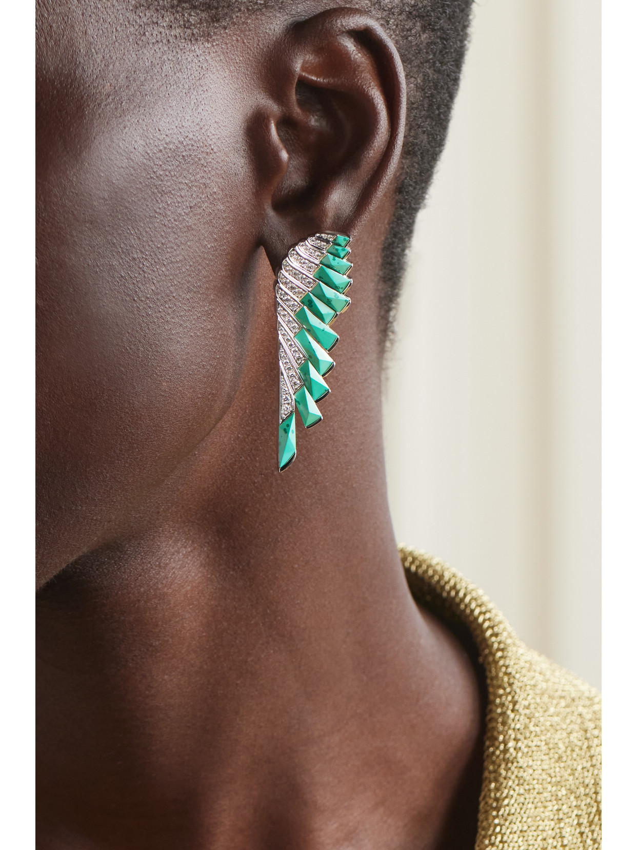 Wings 18-karat White Gold, Malachite And Diamond Earrings - One size