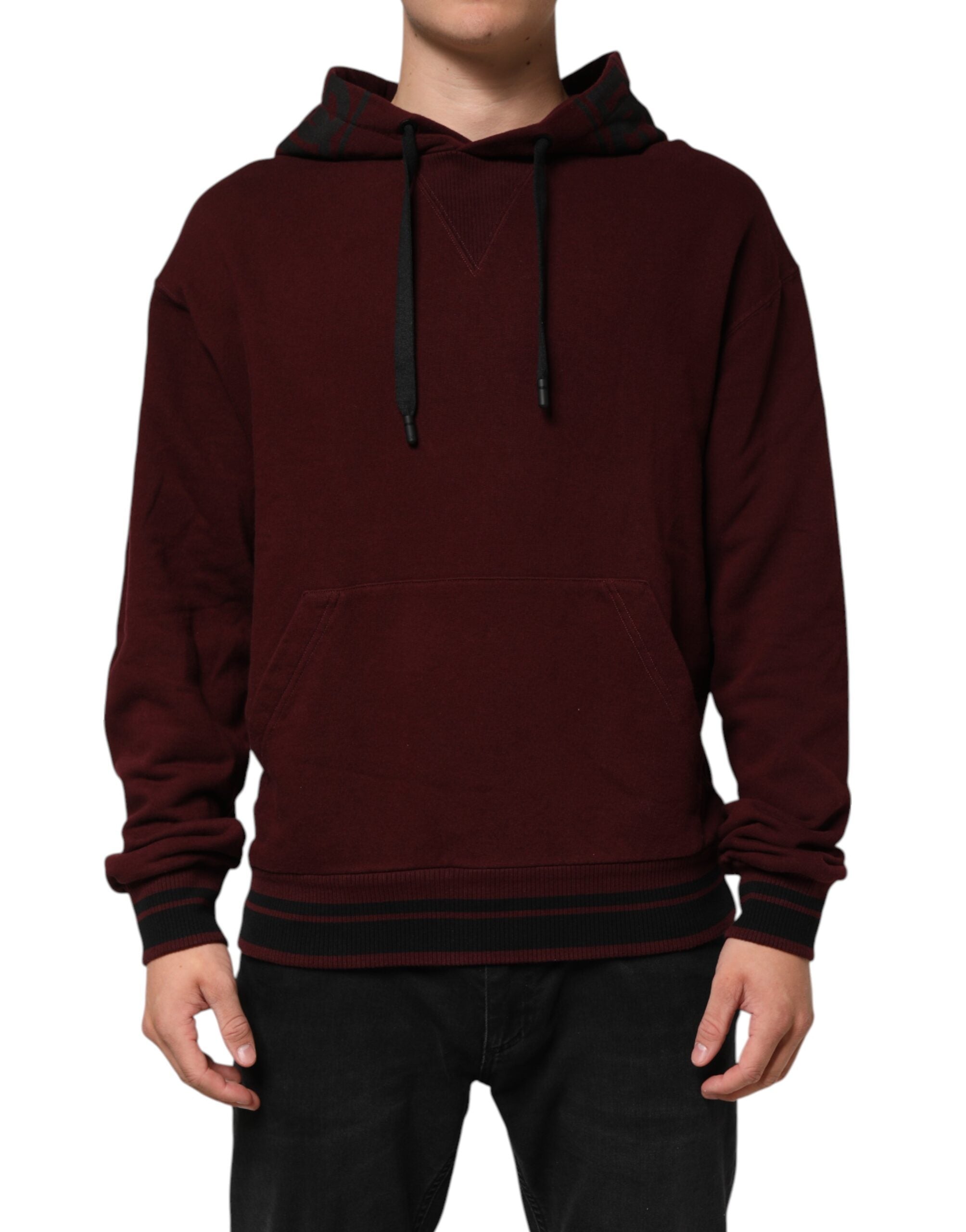 Cotton Plaid-Lined Hoodie — Burgundy