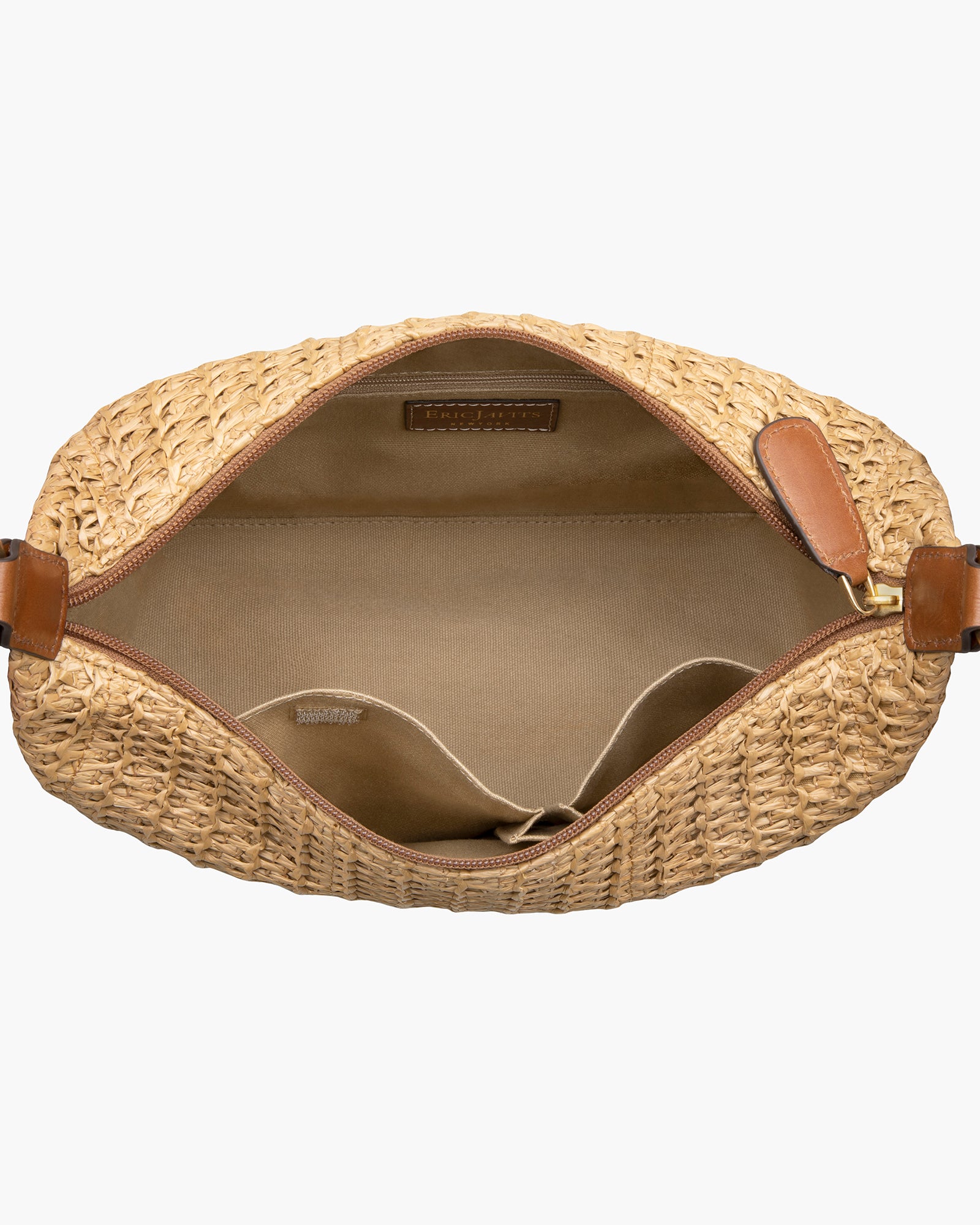 Woven Raffia Hobo Bag with Leather Trim - Natural Color