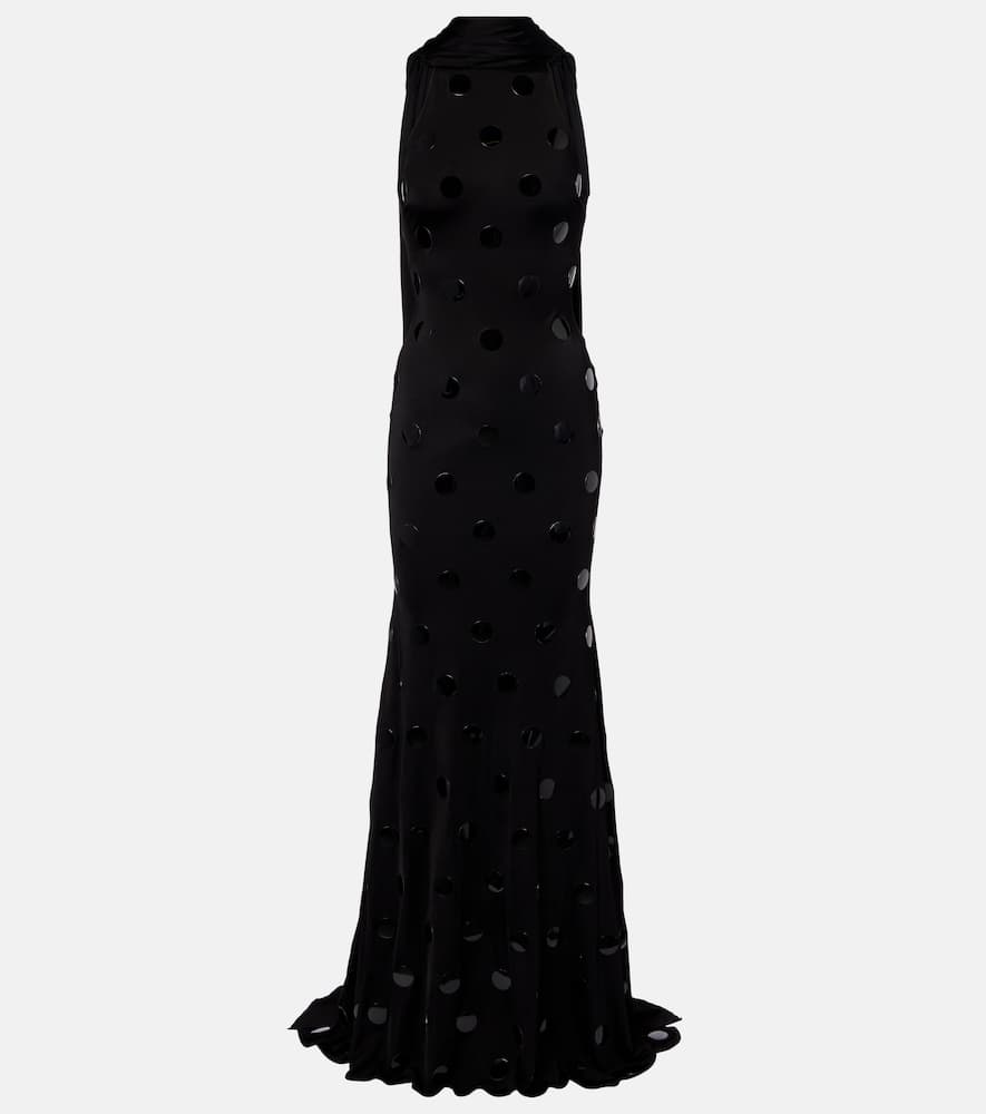 Embellished scarf-detail jersey gown