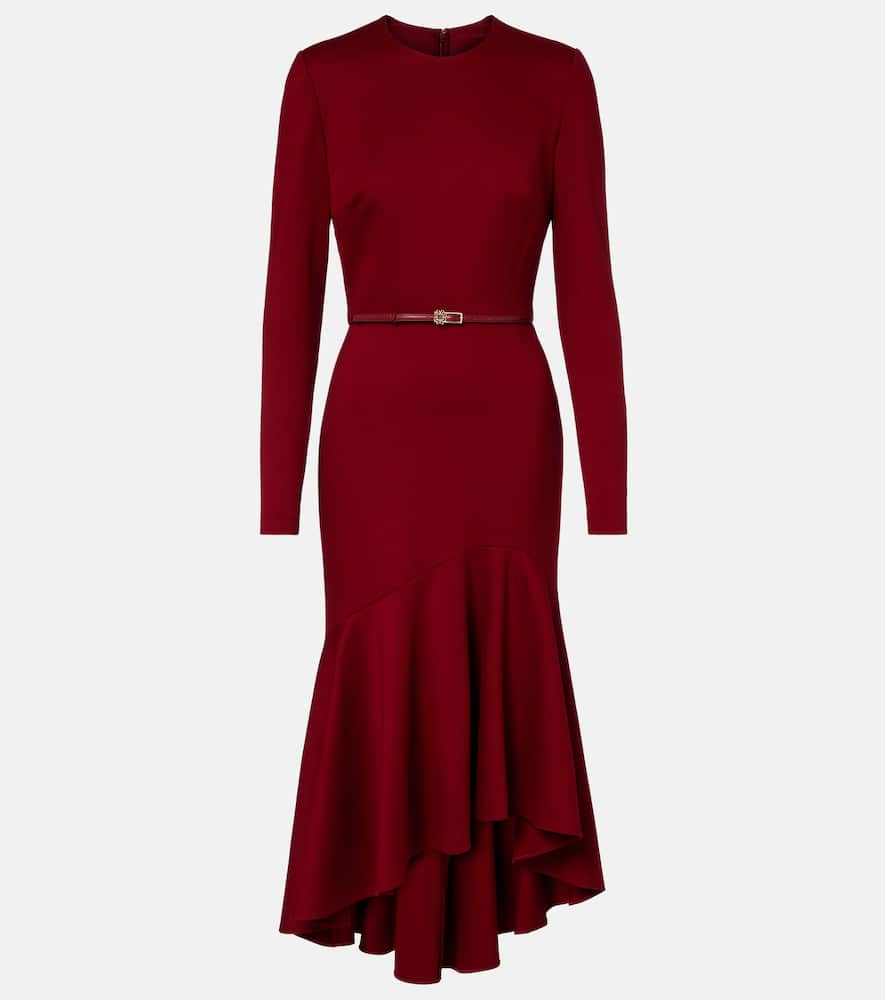 Belted tiered midi dress