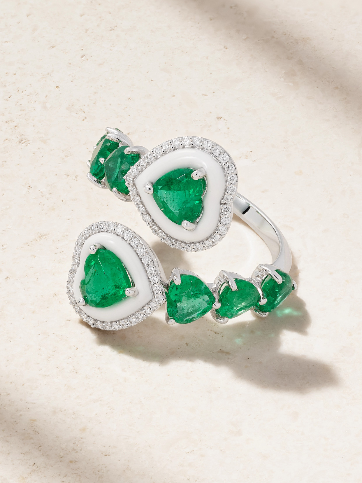 Sea 18-karat White Gold, Emerald, Diamond And Enamel Ring - 6