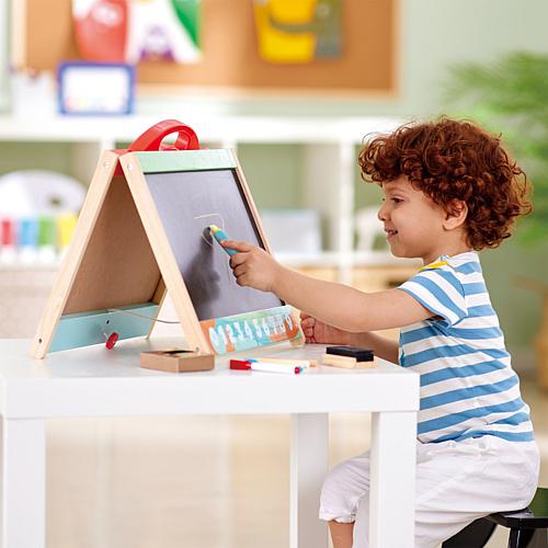 Tabletop Double-Sided Easel with Blackboard and Magnetic Whiteboard