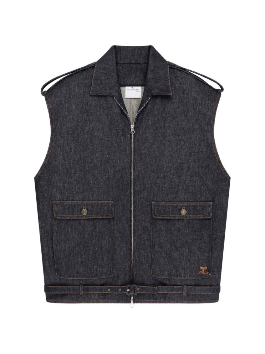 Denim Sleeveless Bomber Jacket