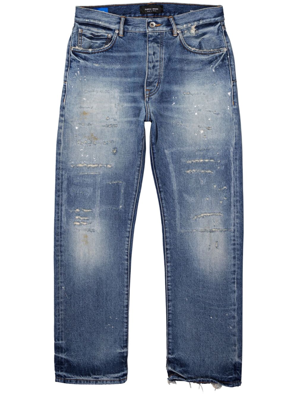 Distressed straight-leg jeans - Blue