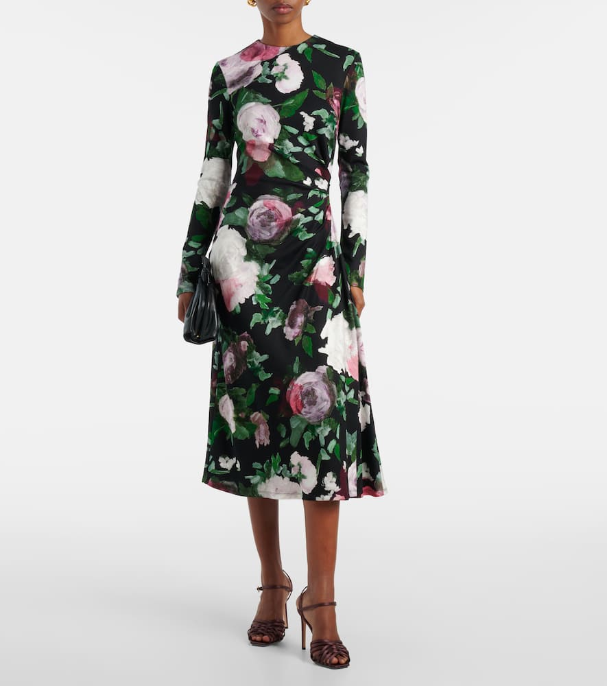 Draped floral midi dress