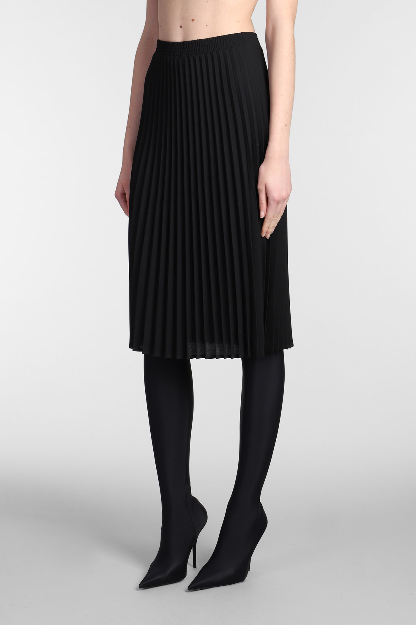 Knee-length pleated skirt - Black
