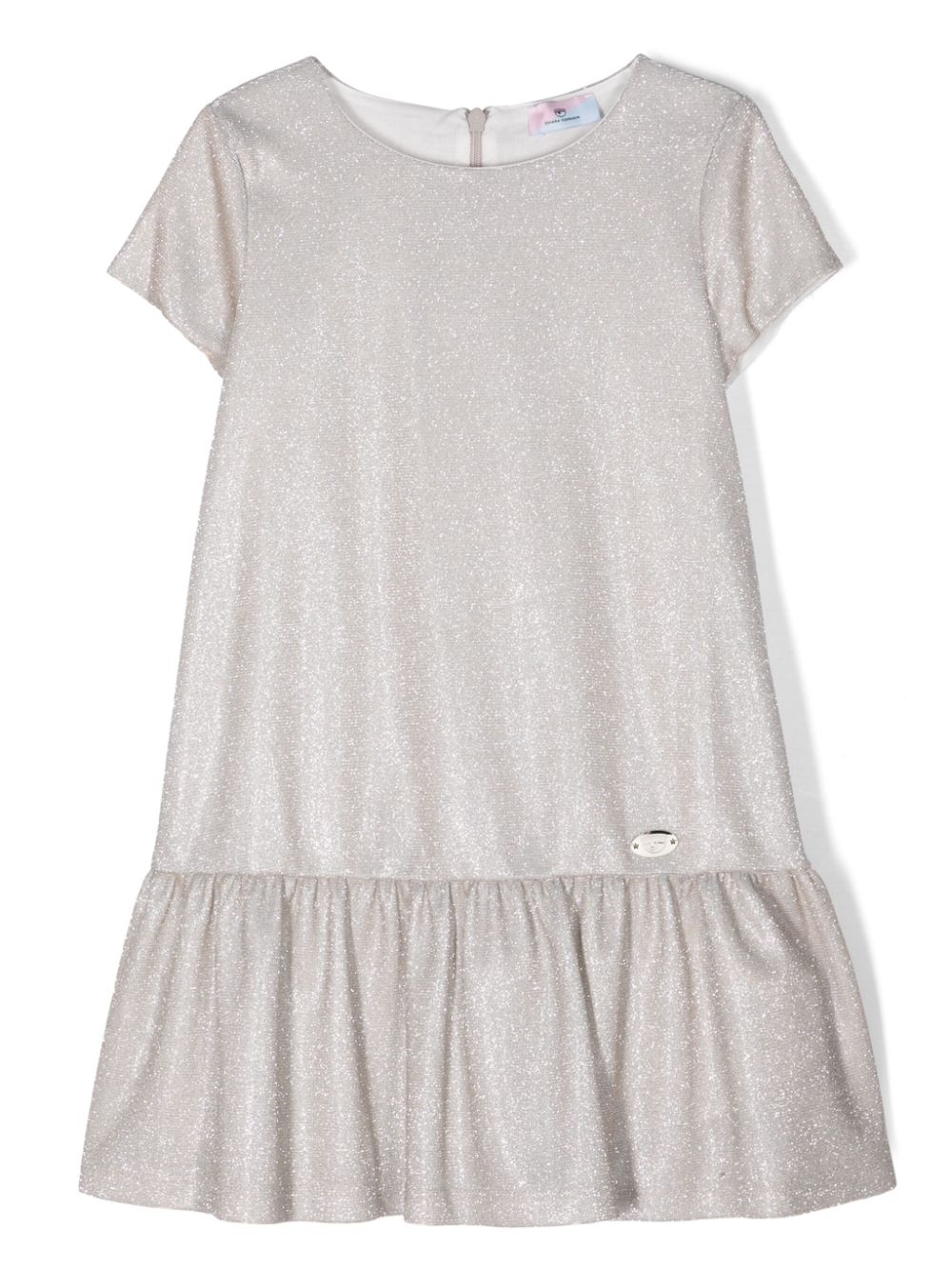 Logo-plaque lurex flared dress - Gold