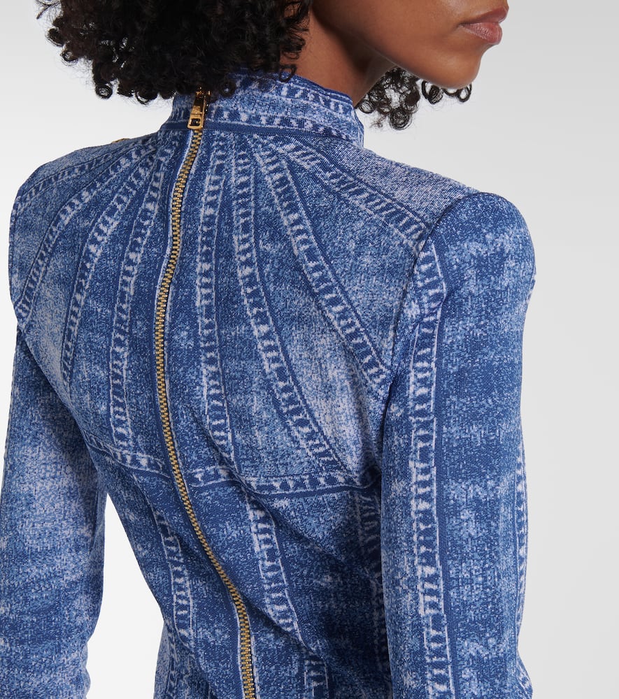 Trompe l'ail jacquard minidress