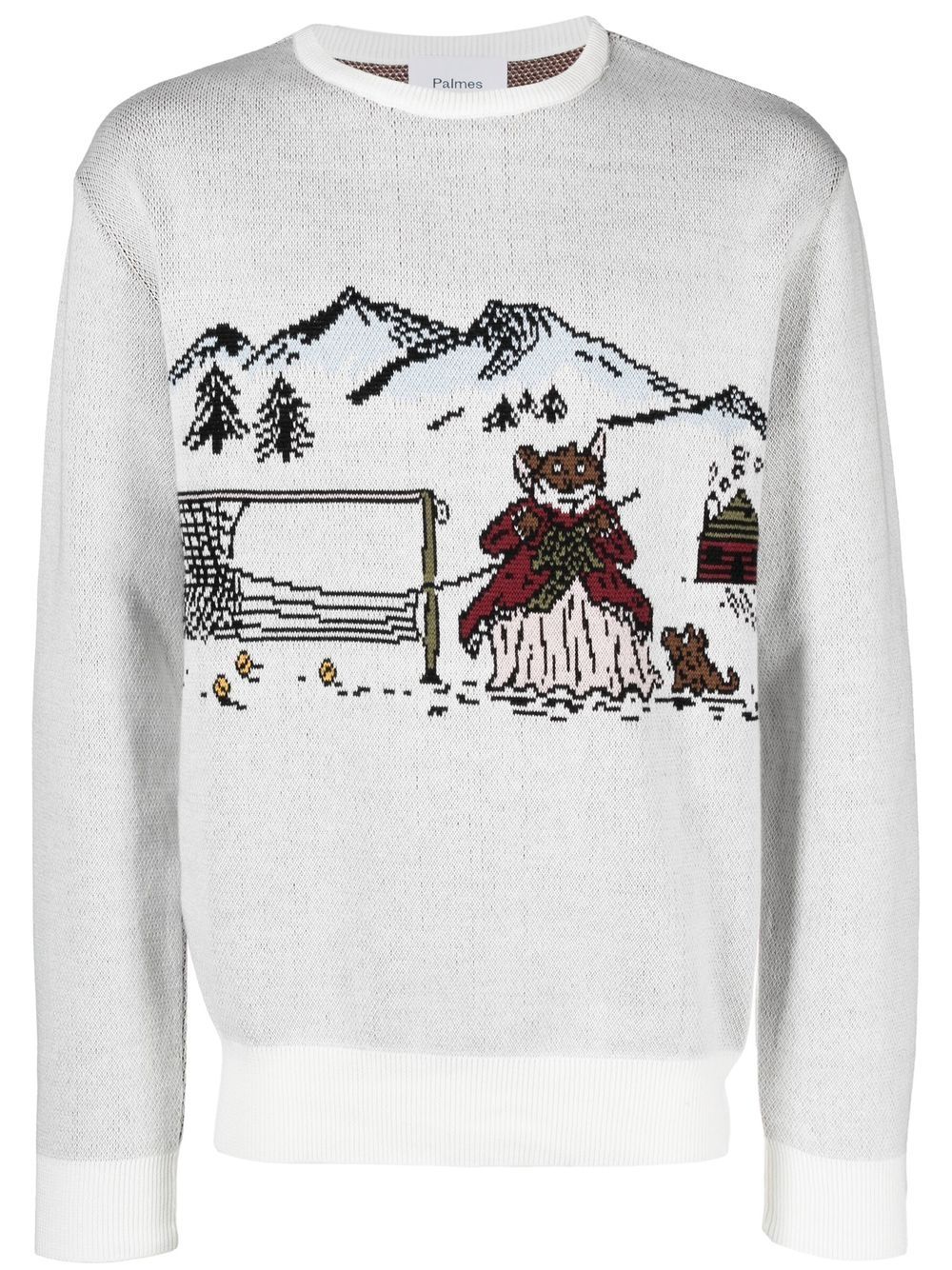 Intarsia-knit crew neck jumper - White