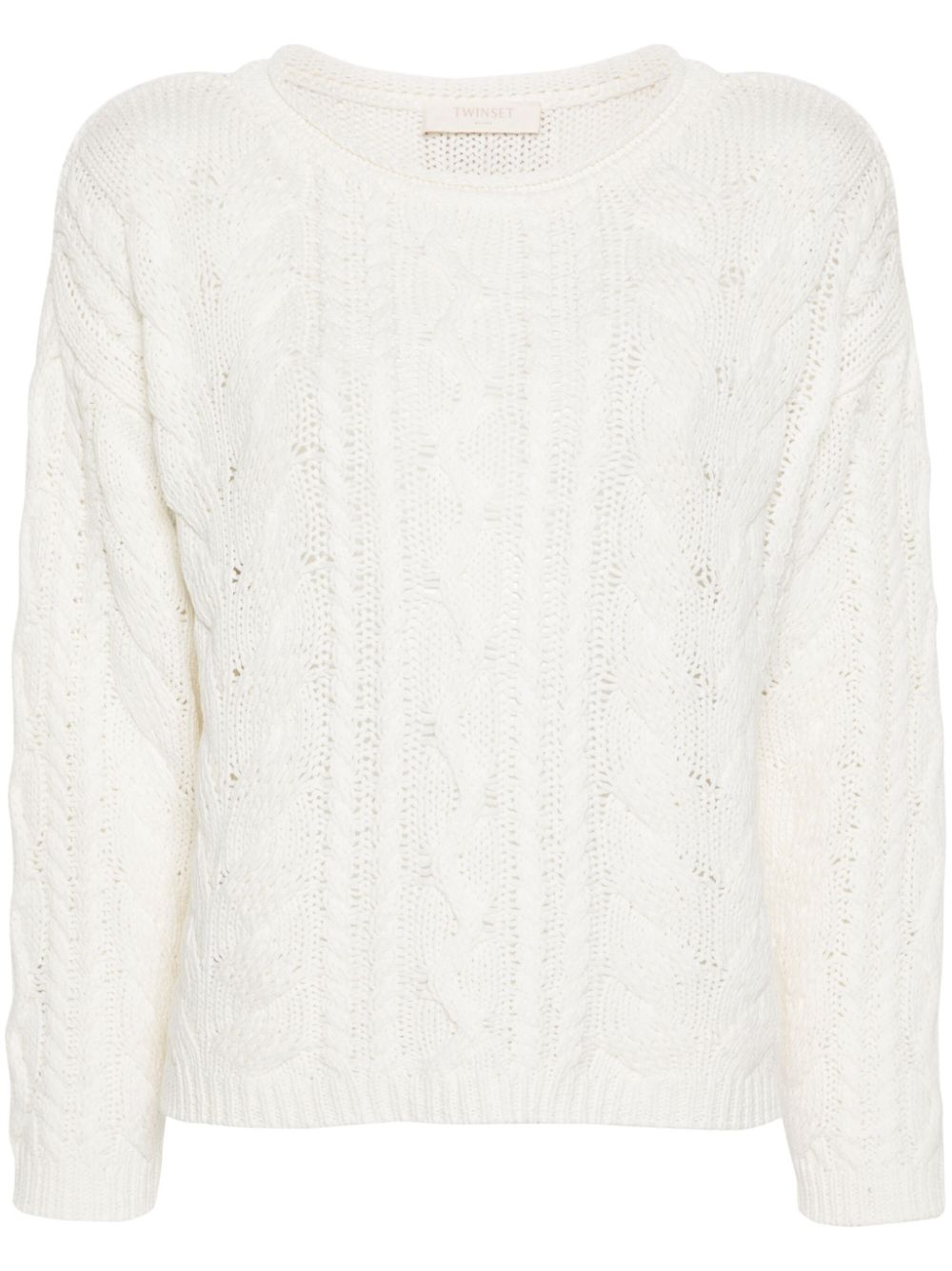 Logo-patch cable-knit jumper - White