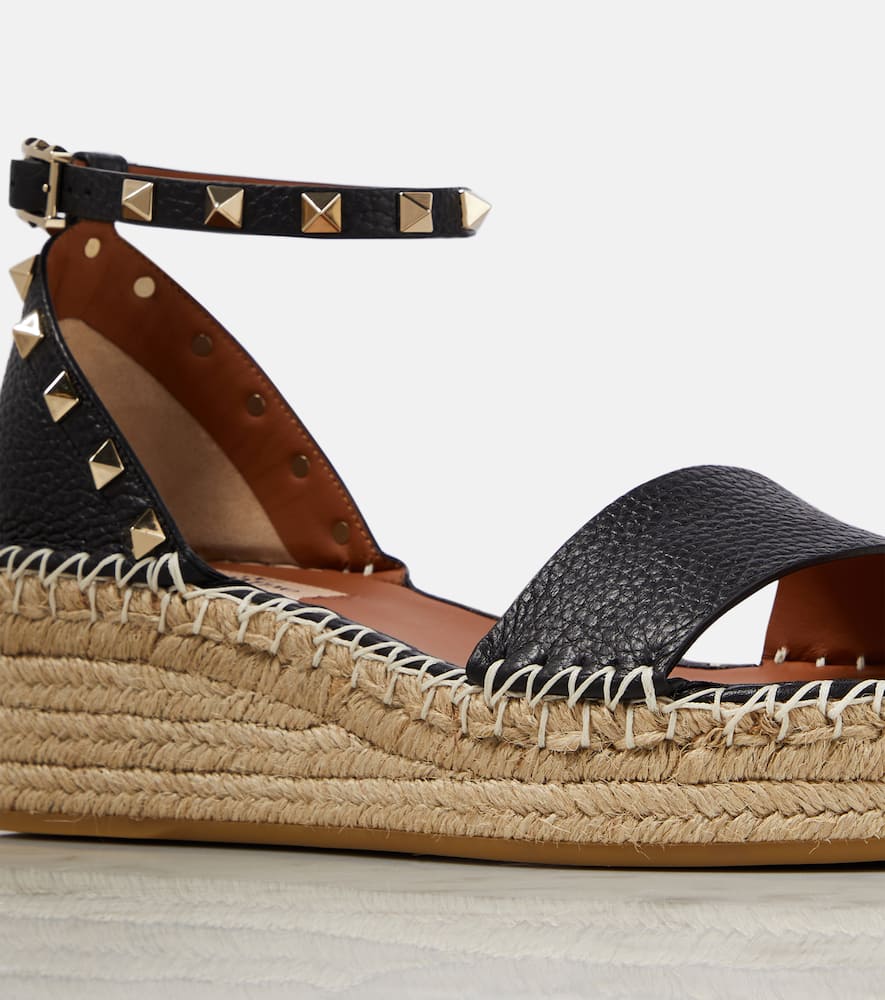 Rockstud leather espadrille wedges