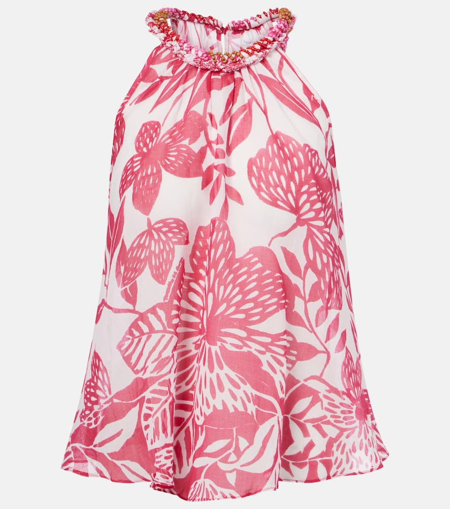 Poupette St Barth Cleo floral beaded cotton top