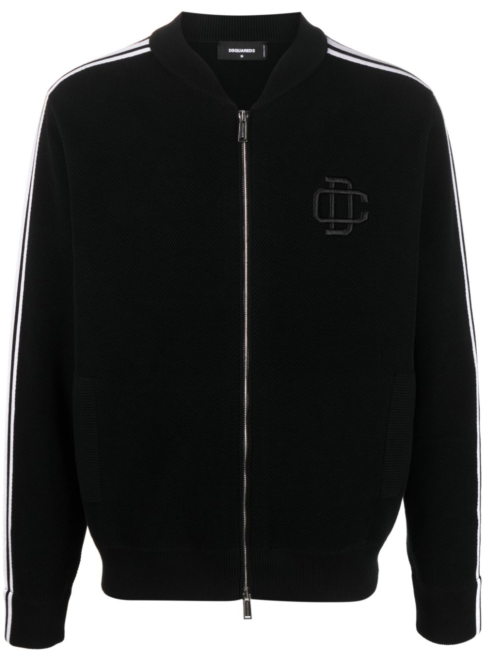 Logo-embroidered bird's eye knit cardigan - Black