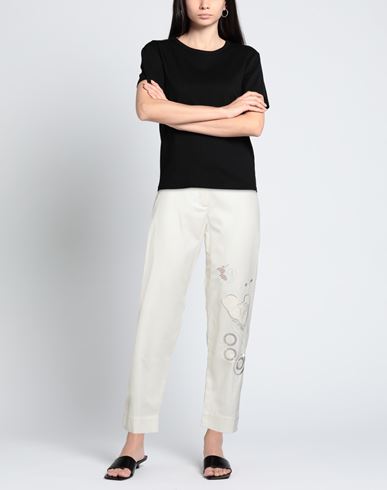 Woman Pants Off white Size S Cotton, Elastane