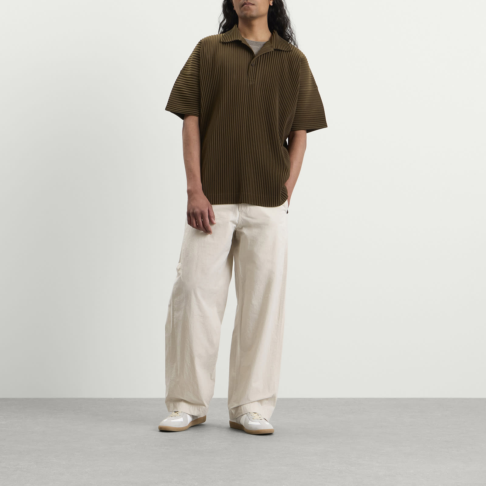 Men's Pleat Short Sleeve Shirt Genova Metal Ocher
