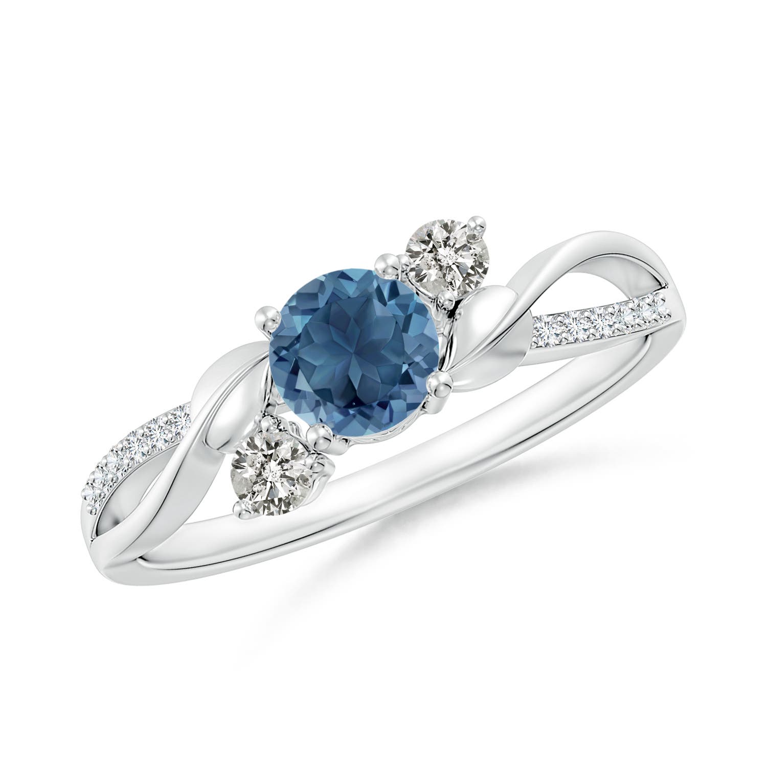 Angara 0.6 Carat London Blue Topaz and Diamond Twisted Vine Ring in Platinum