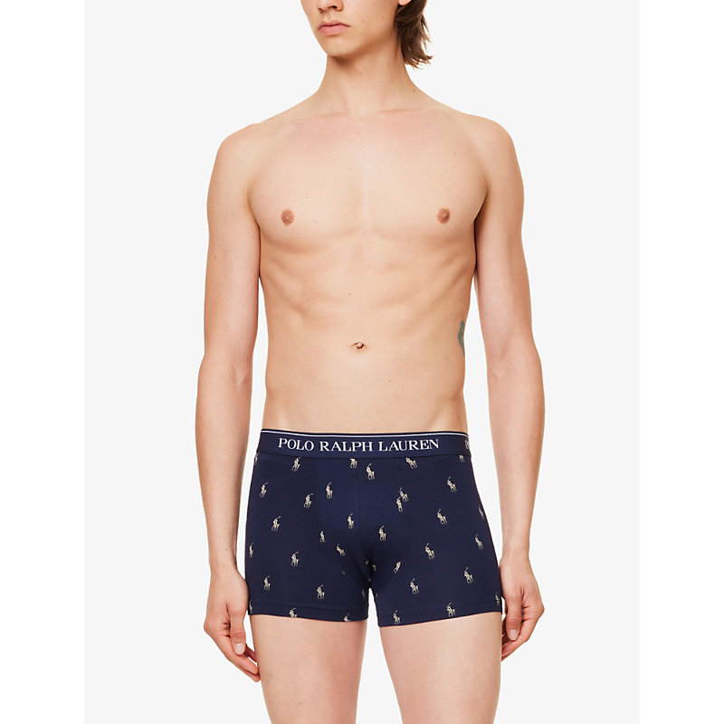 Mens Nvy/stn Grey/rng Blue Branded-waistband Mid-rise Pack of Three Stretch-cotton Trunks 