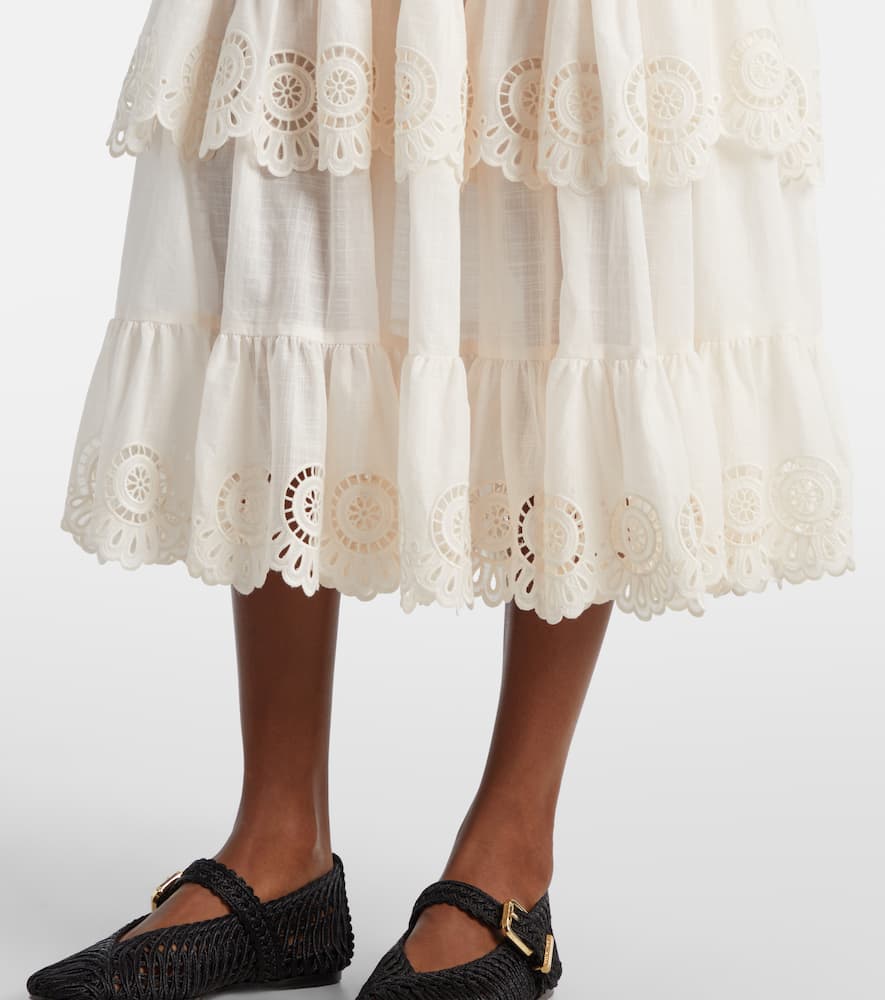 Lucky embroidered cotton midi skirt