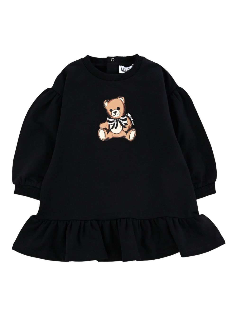 Teddy-print ruffled dress - Black