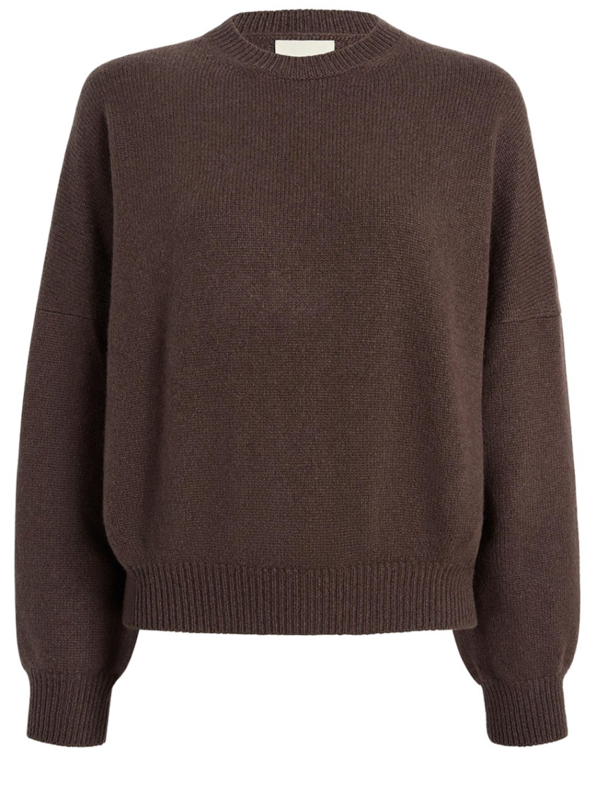 Brown Solid Crew Neck Sweater