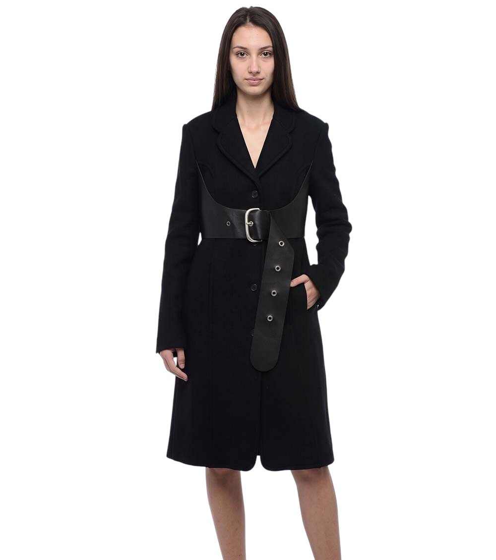 Belted single-breasted coat - Black