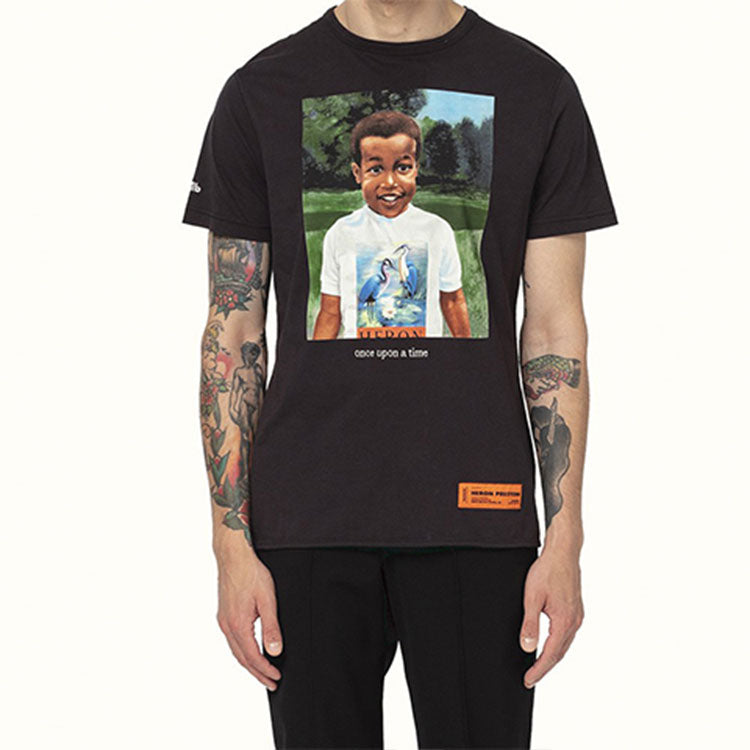 Men's Little Boy Printing Short Sleeve Black