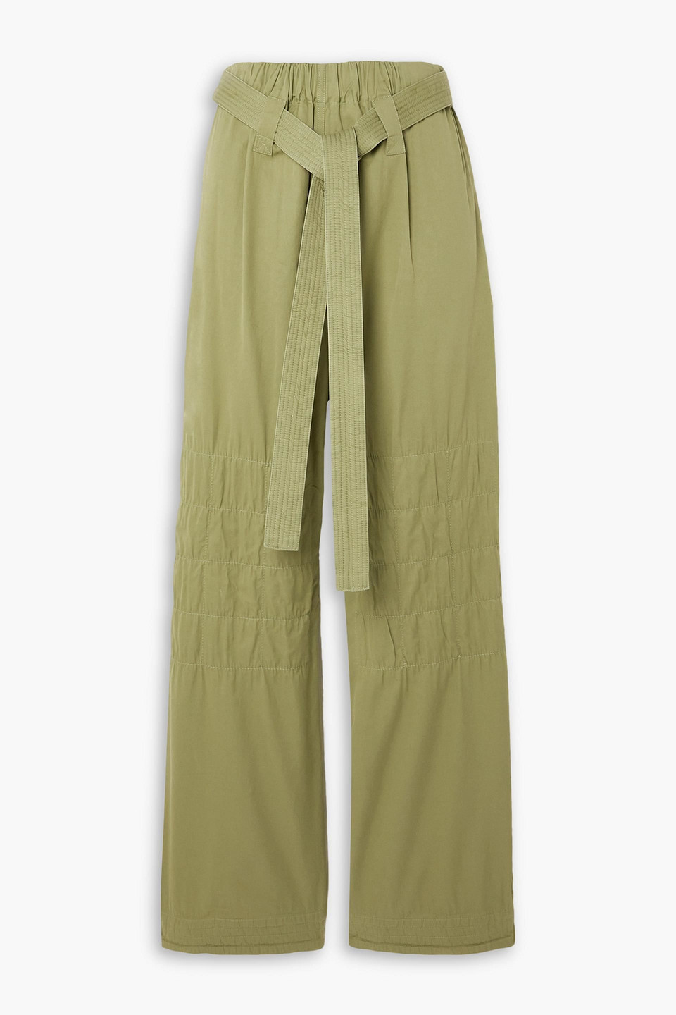 Belted washed cotton-blend twill wide-leg trousers - Green - IT 46