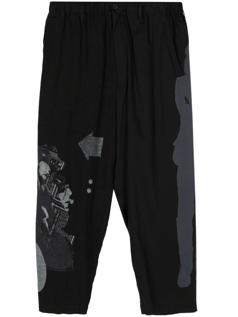 Elasticated-waist printed trousers - Black