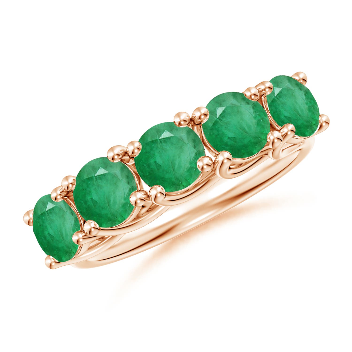 Angara 2.25 Carats Half Eternity Five Stone Emerald Wedding Band in 18K Rose Gold