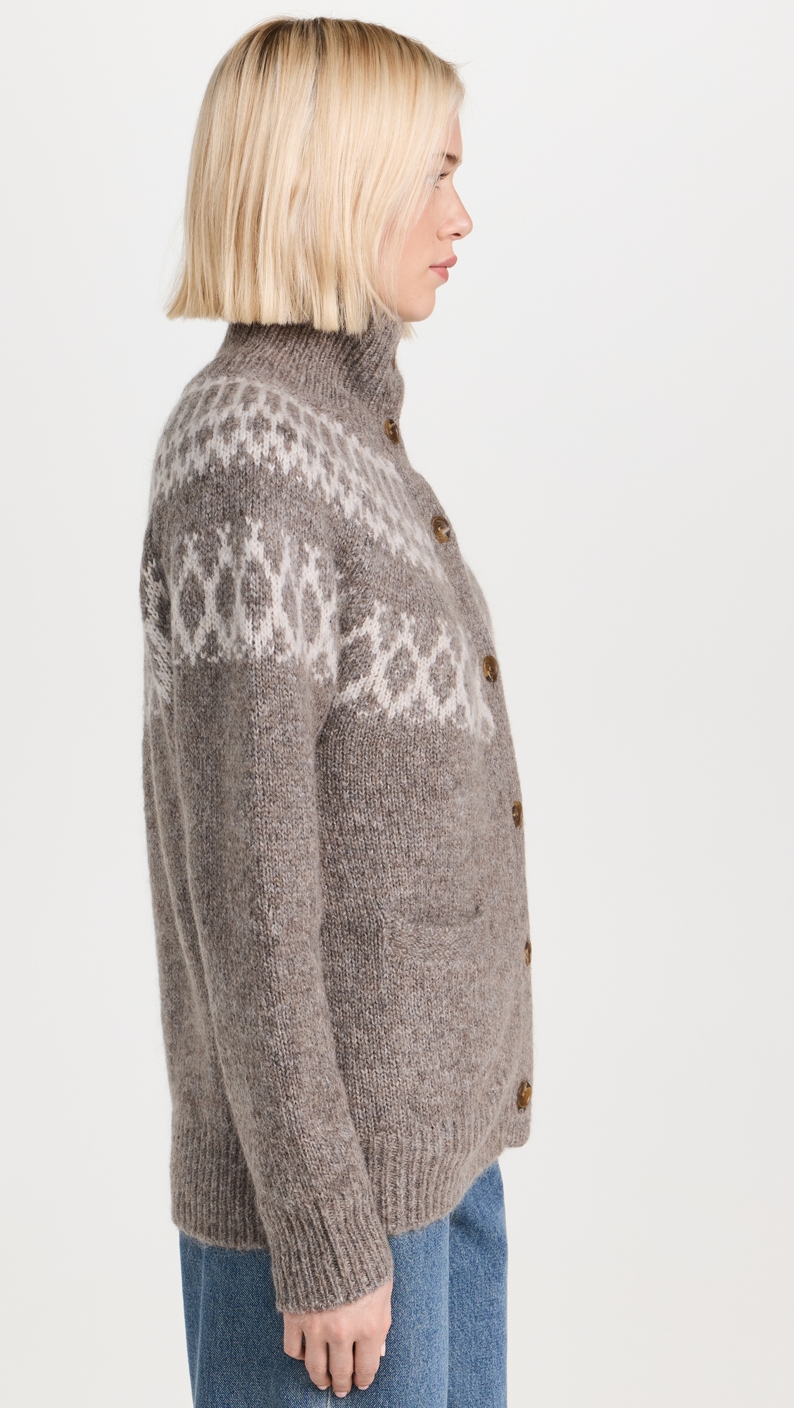 Emmie Fairisle Cardigan In Wool Taupe