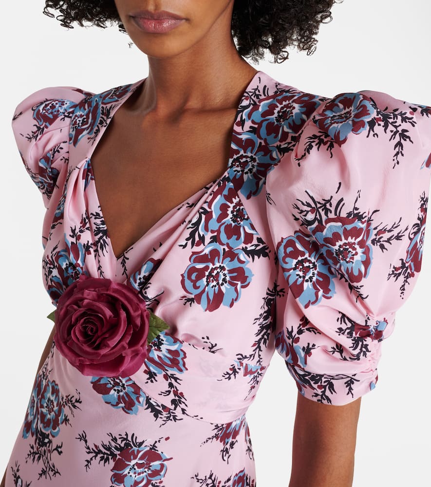 Floral-appliqué silk gown