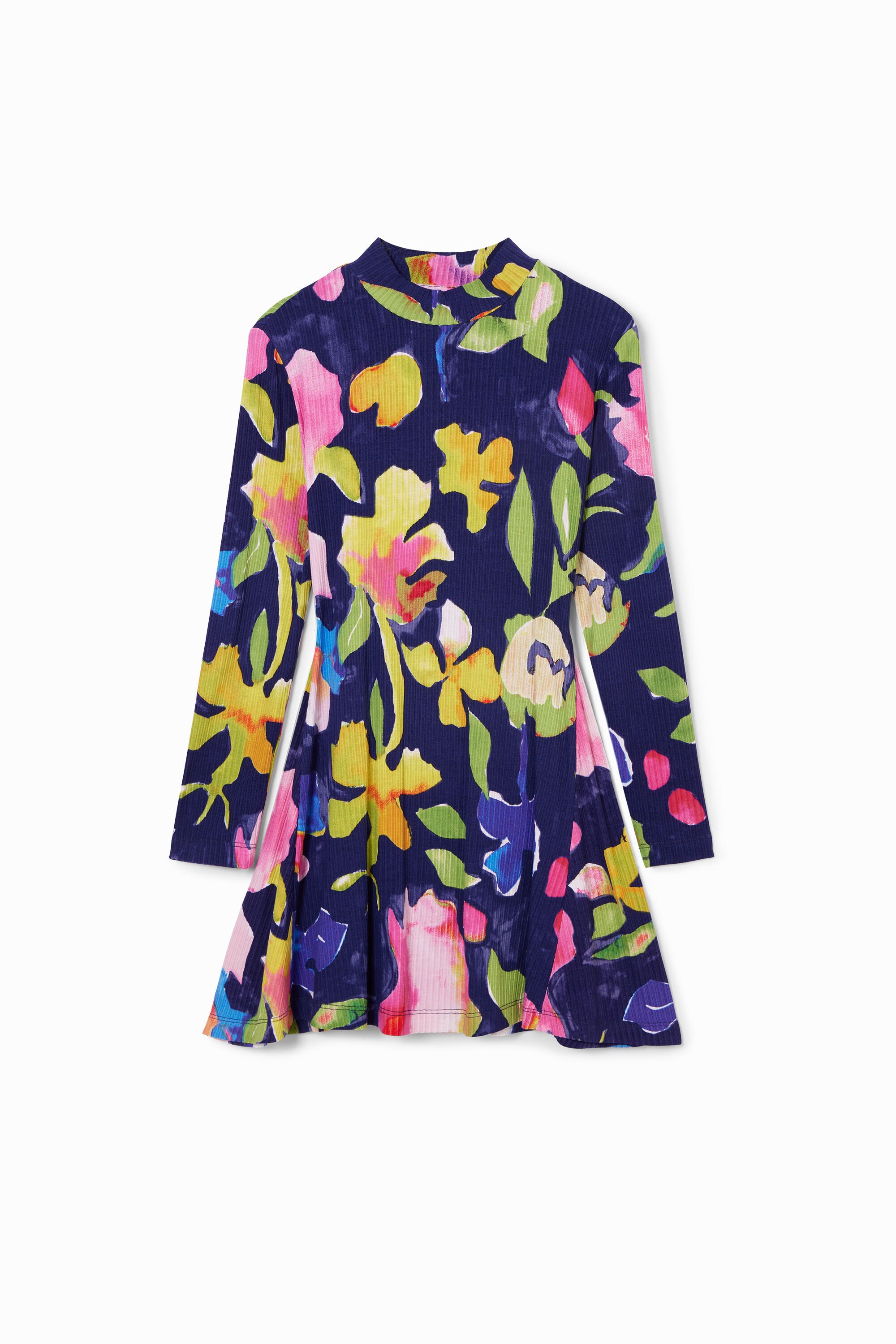 Floral dress with a high neck