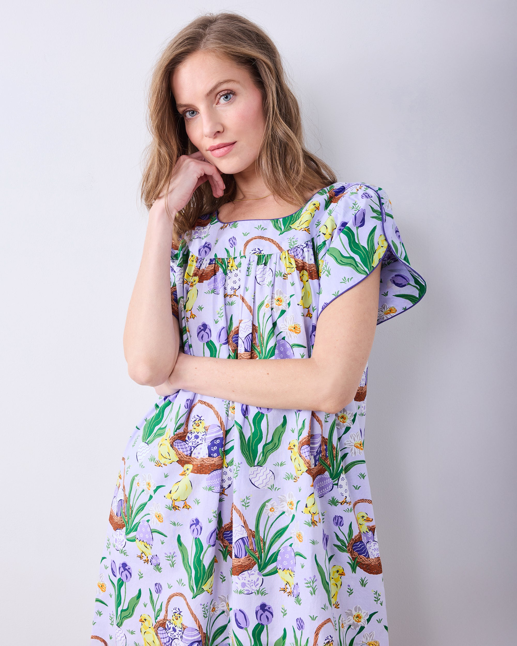 Organic Cotton Short Sleeve Nightgown in Egg Hunt | Women's XS | Purple Spring Easter | Sleepwear