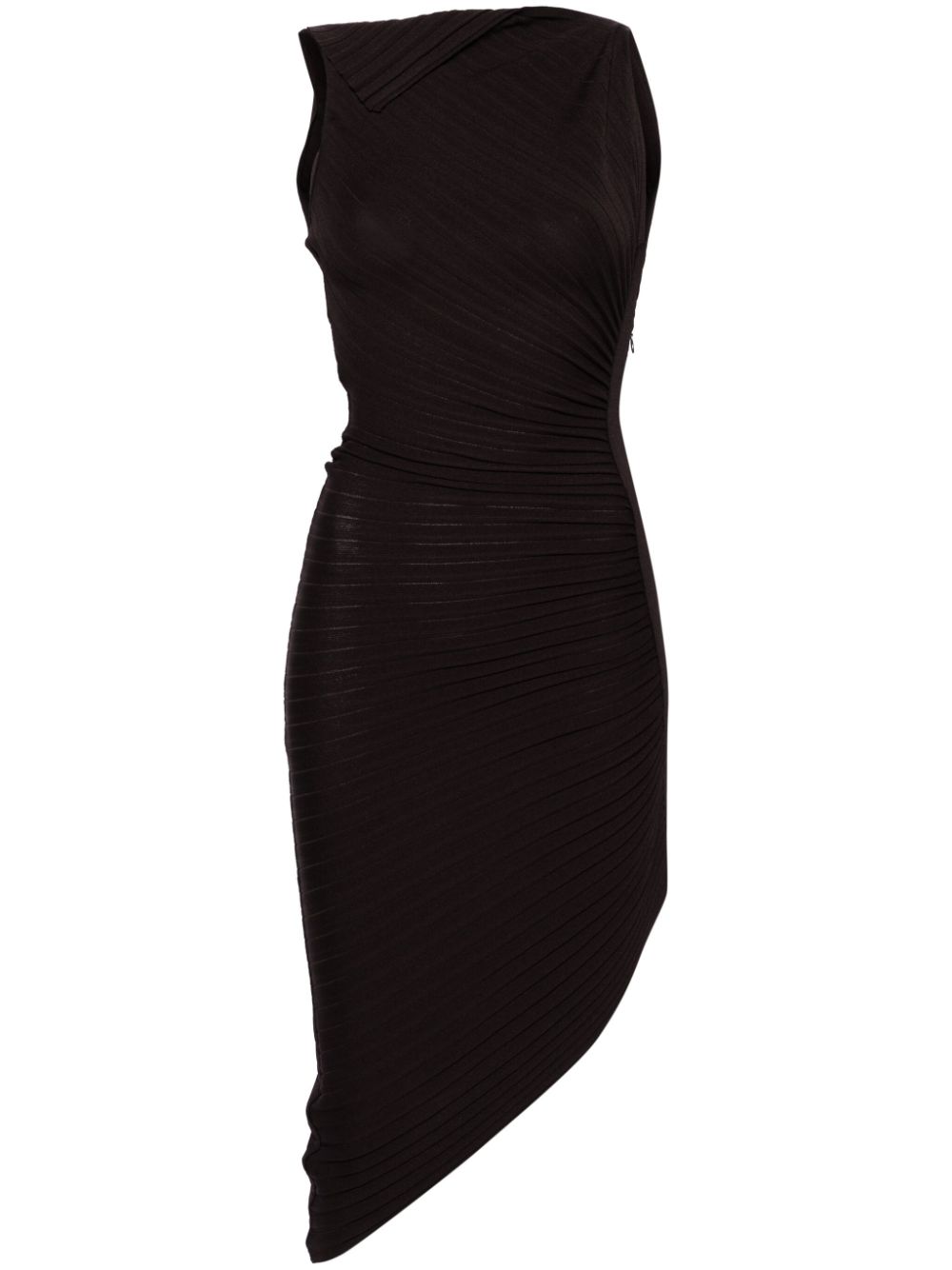 Pleated asymmetric midi dress - Brown