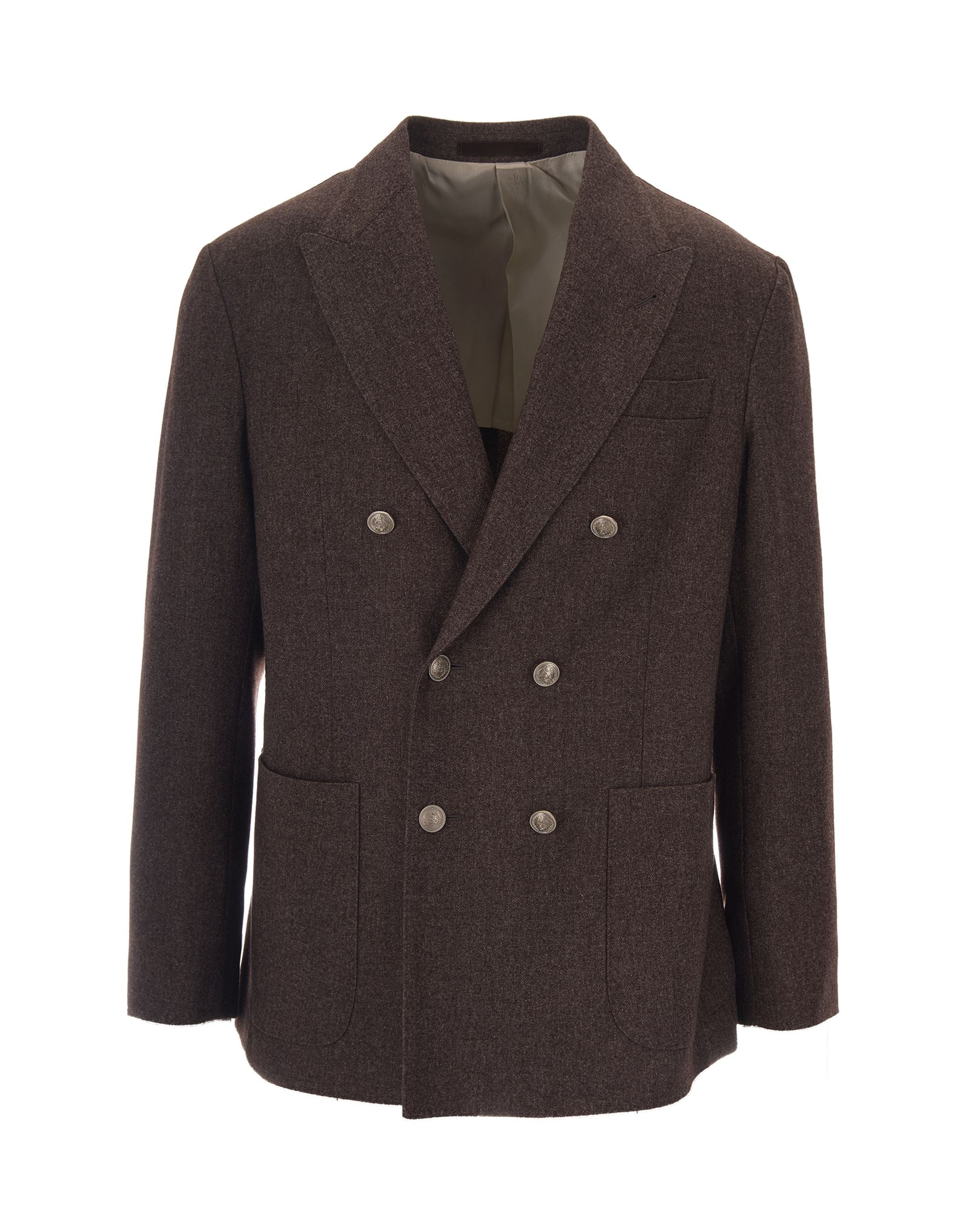 Double-Breasted Wool-Blend Blazer — Brown