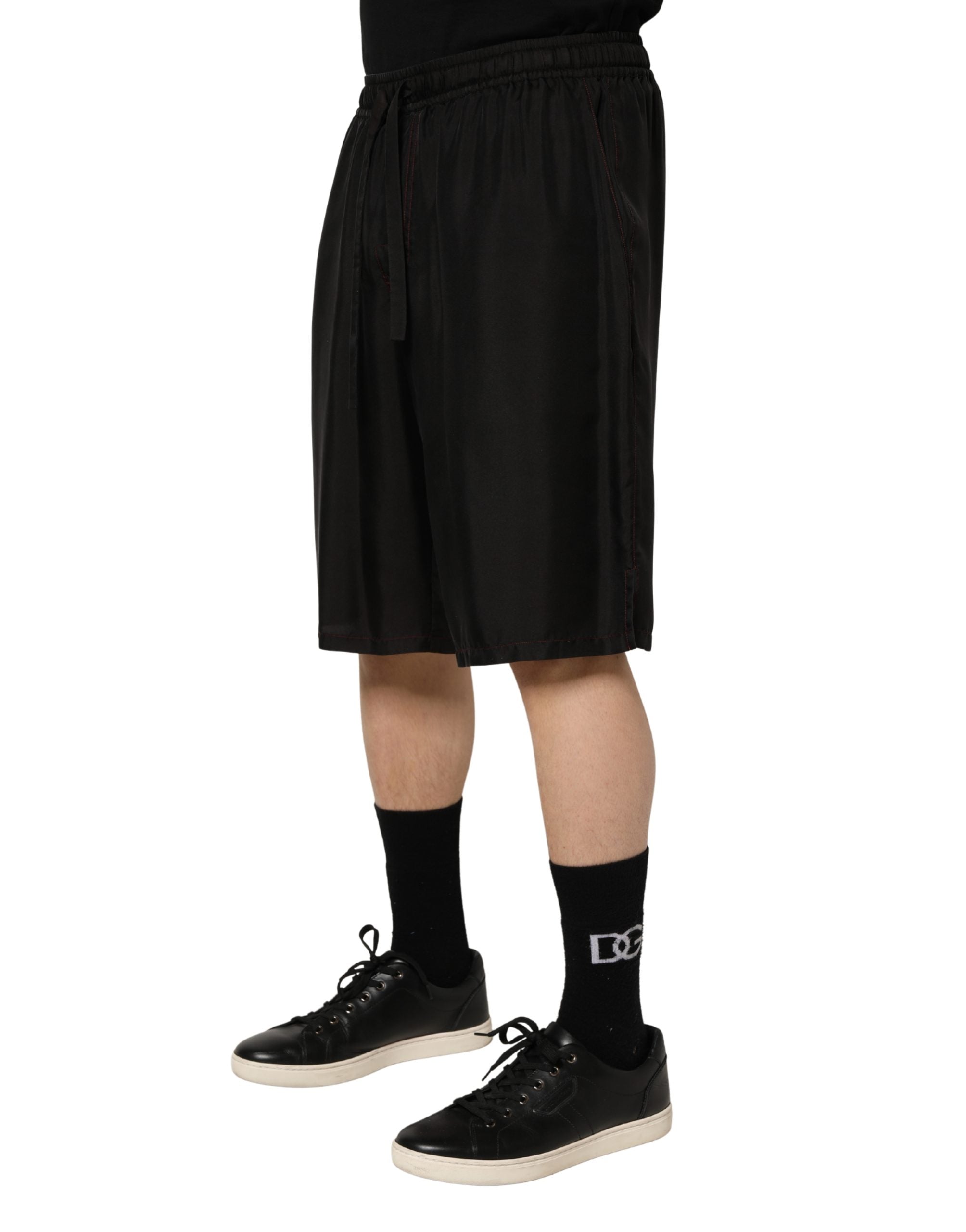 Silk Drawstring Bermuda Shorts — Black