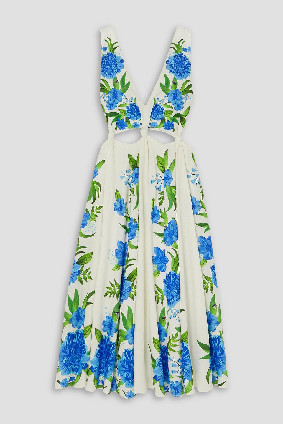 Farm Rio | Cutout floral-print linen-blend midi dress - White - S | Realry