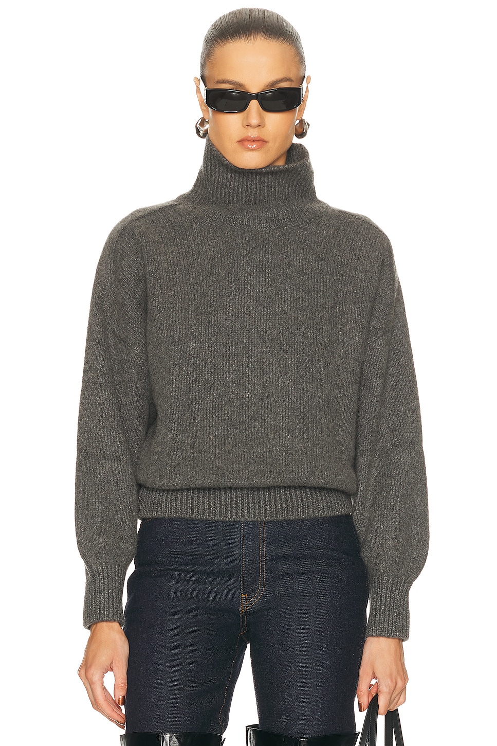 KHAITE Willem Cashmere Sweater in Stone - Charcoal. L also in