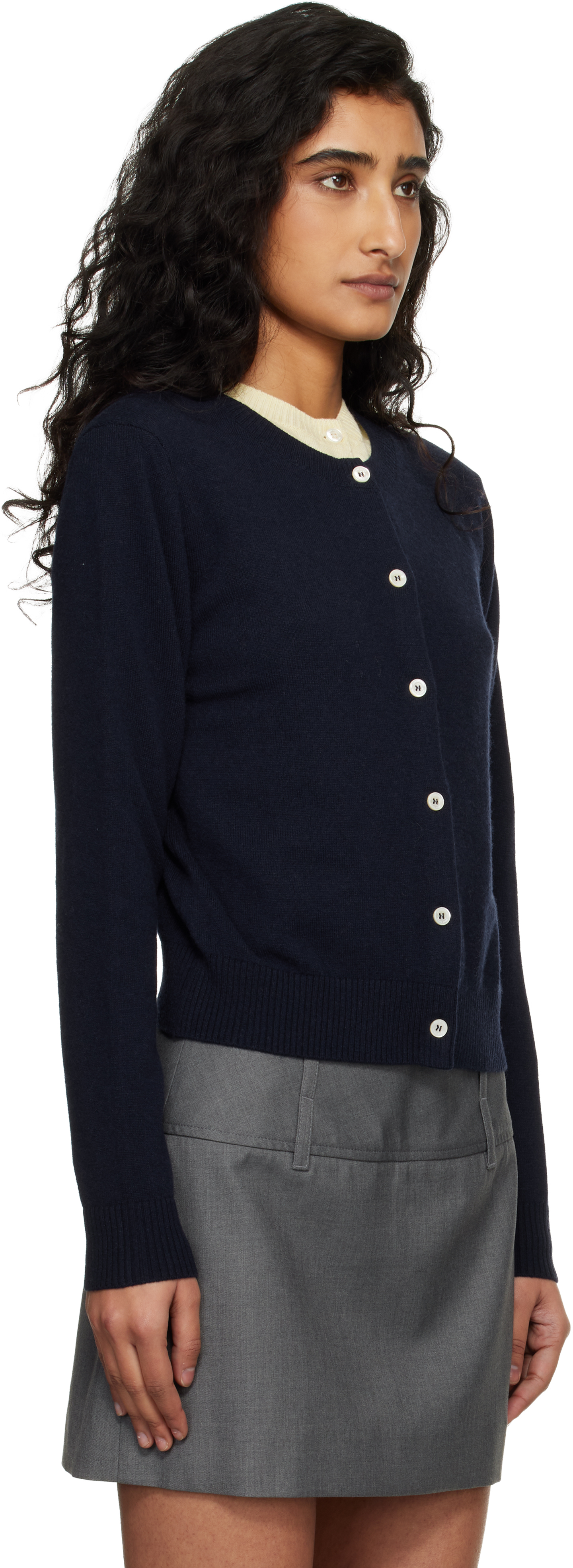 Navy Essential Crewneck Knit Cardigan