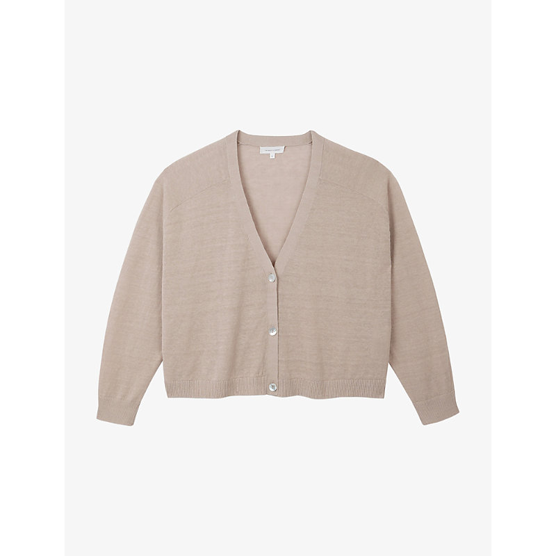 Womens Relaxed-Fit V-Neck Linen-Blend Cardigan