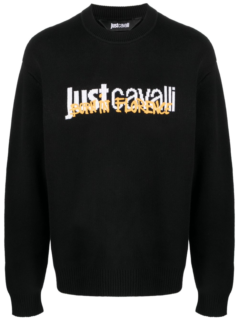 Intarsia knit logo cotton jumper - Black