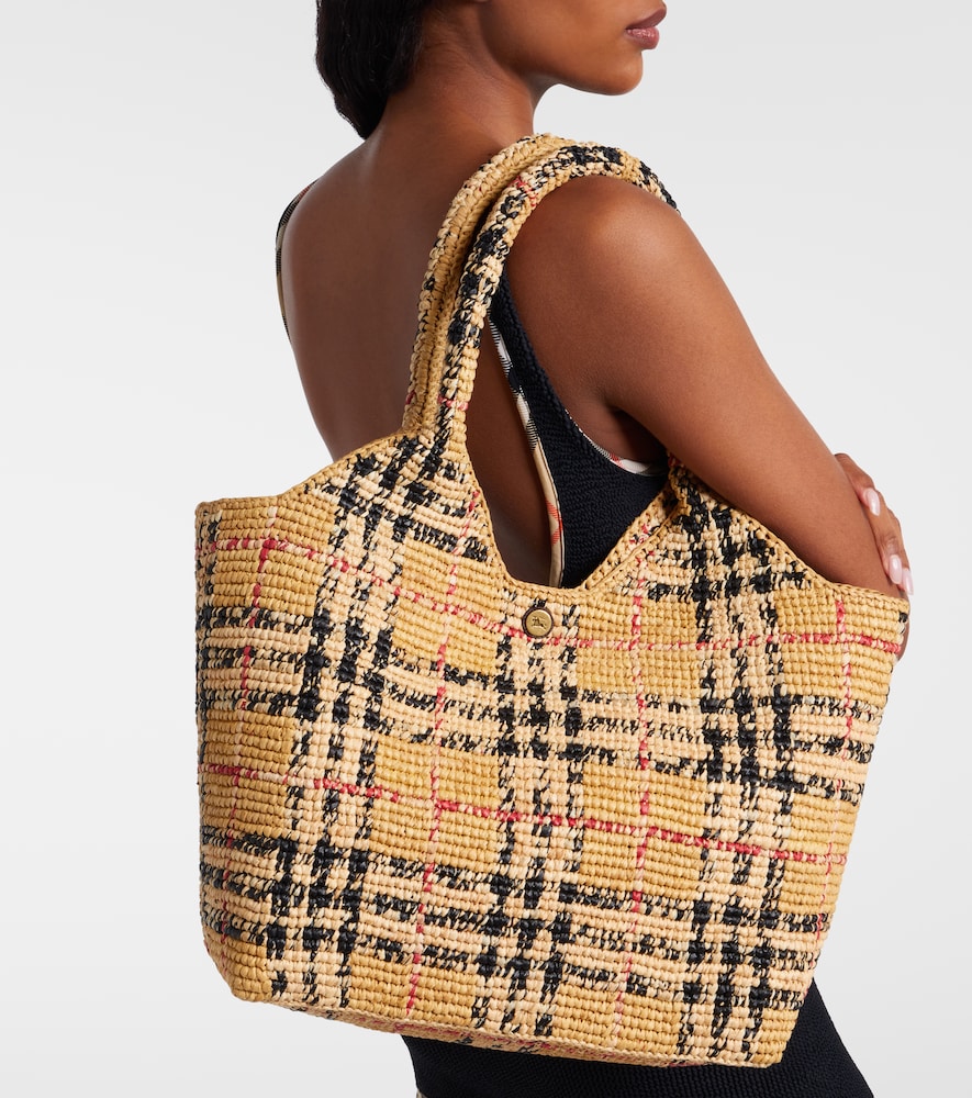Check Large raffia tote bag