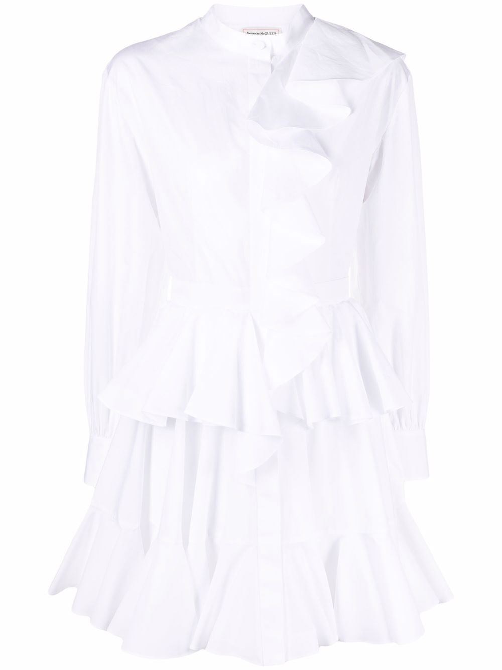 Ruffle-detail shirt dress - White