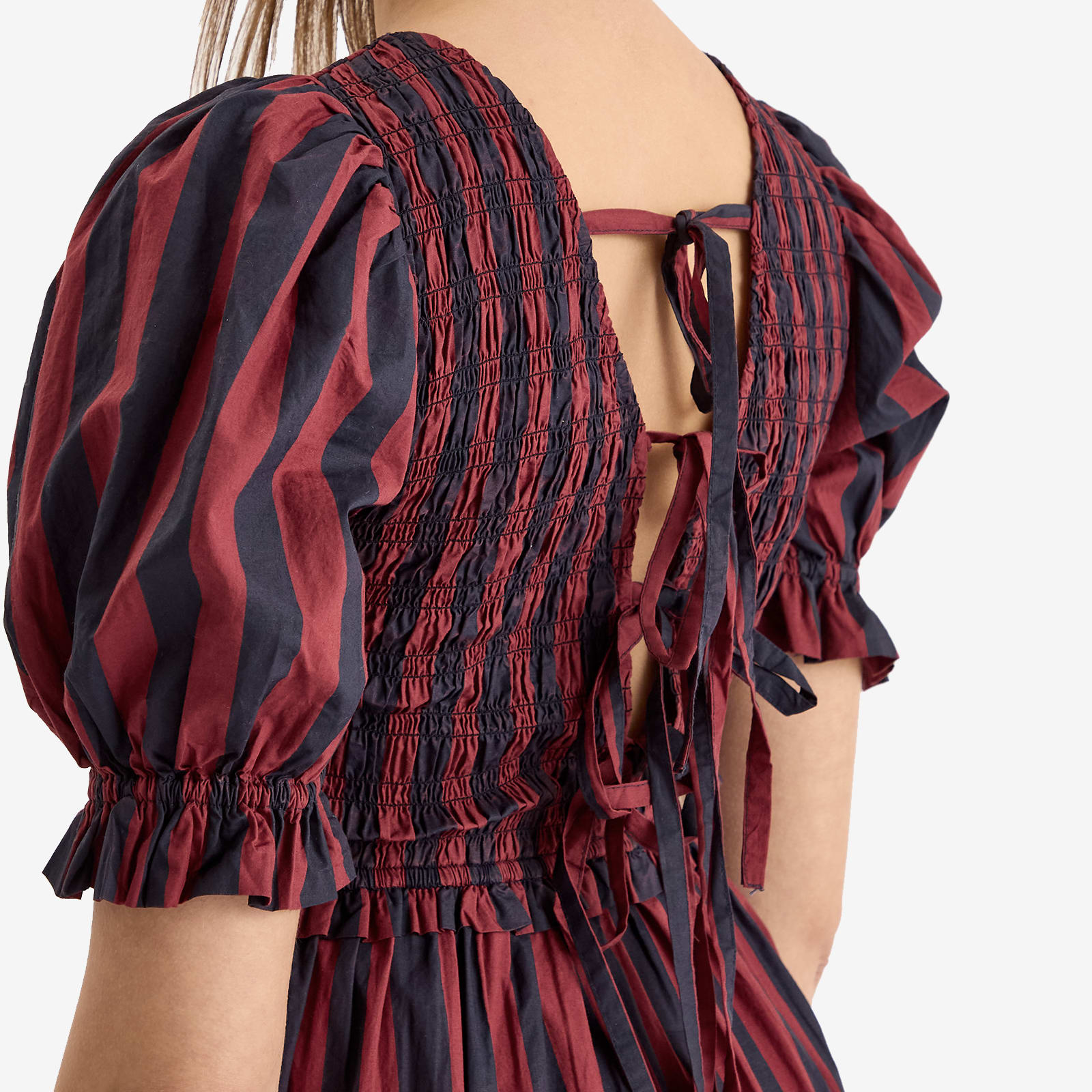 Women's Tie Front Striped Midi Dress in Red And Navy